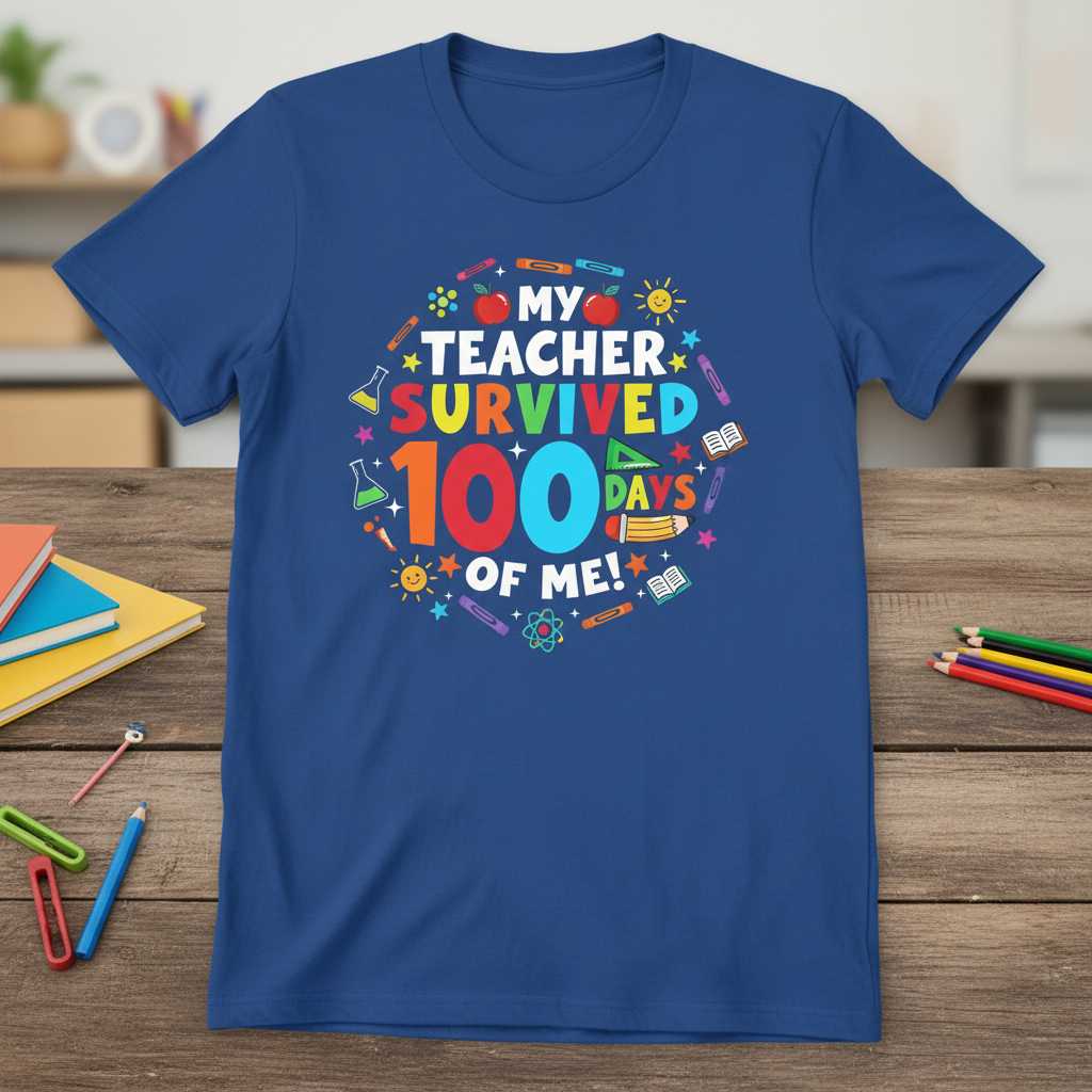 My Teacher Survived 100 Days Of Me! Graphic T-Shirt, Funny School Tee Gear