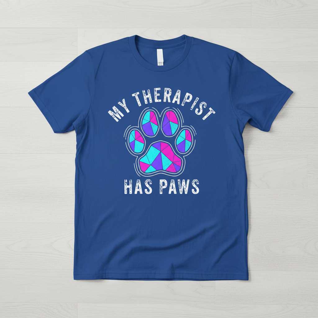 My Therapist Has Paws Distressed T-Shirt, Funny Dog Lover Graphic Tee Idea