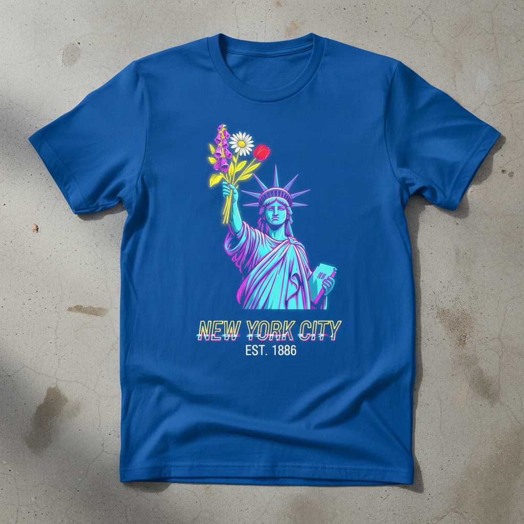 New York City Est. 1886 Retro Neon T-Shirt, Floral Graphic Tee Souvenir