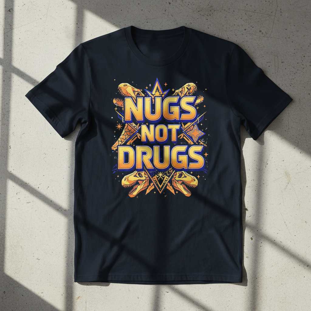 Nugs Not Drugs Retro Dinosaur Chicken Nugget T-Shirt, Funny Graphic Tee Idea