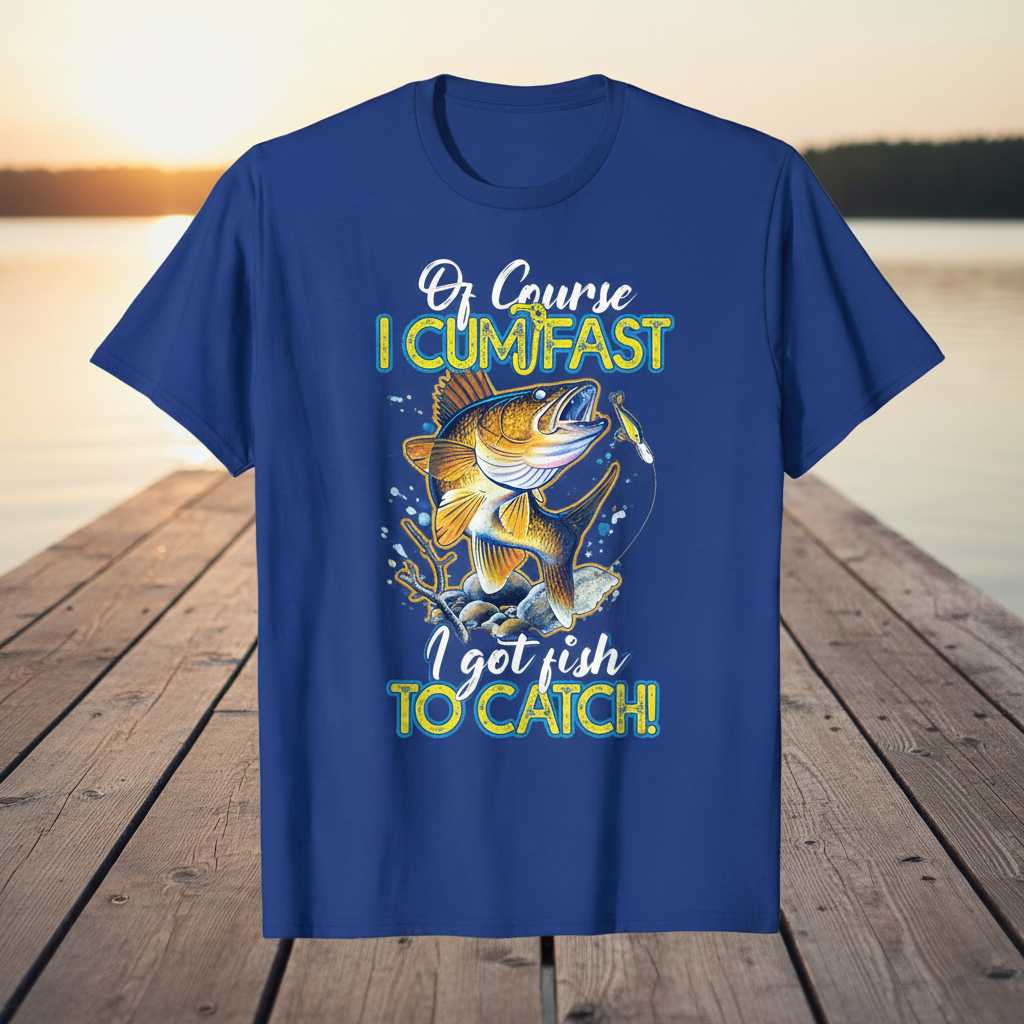Of Course I Cum Fast I Got Fish To Catch Funny Graphic T-Shirt Novelty Tee