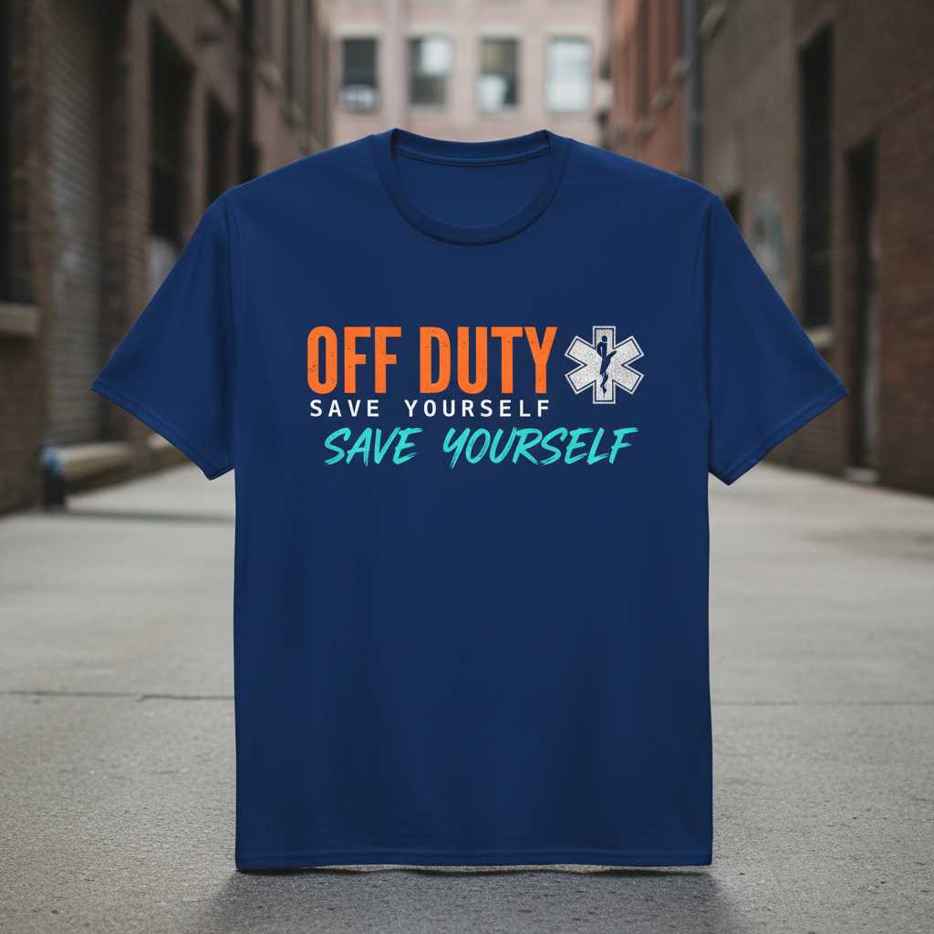 Off Duty Save Yourself Distressed Graphic T-Shirt, Funny EMT Medic Tee Gift Idea