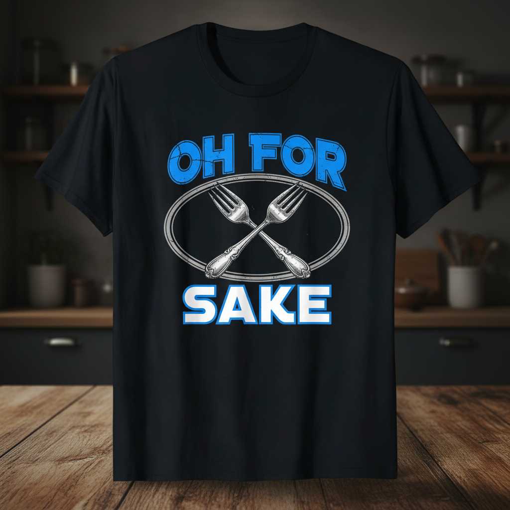 Oh For Sake Distressed Fork Pun T-Shirt, Funny Graphic Tee Novelty Gift Idea
