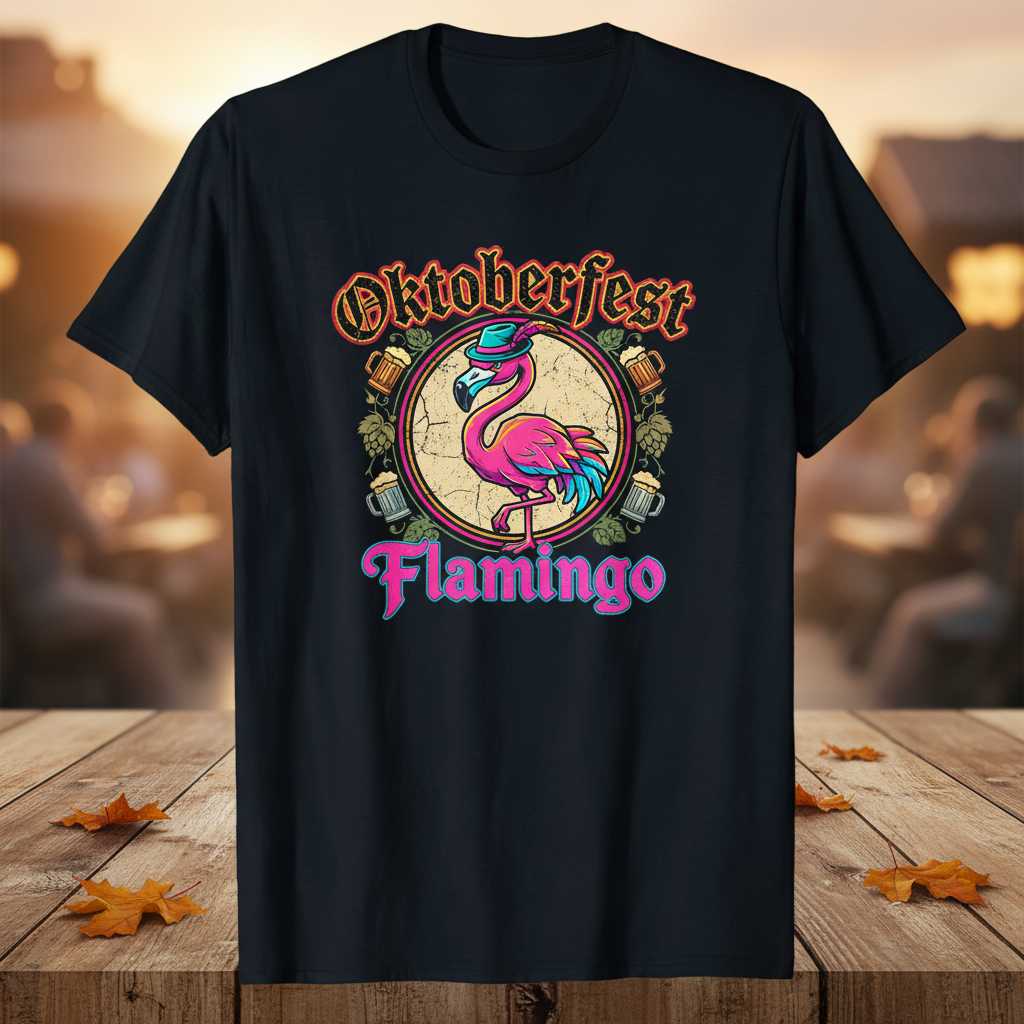 Oktoberfest Flamingo Vintage T-Shirt, Funny German Beer Festival Party Tee