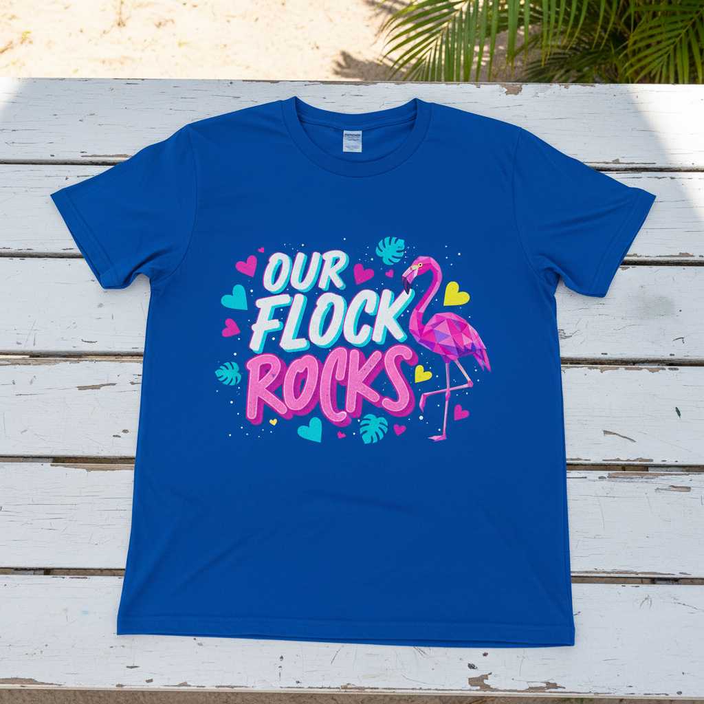 Our Flock Rocks Cute Flamingo T-Shirt, Graphic Animal Tee Present Idea