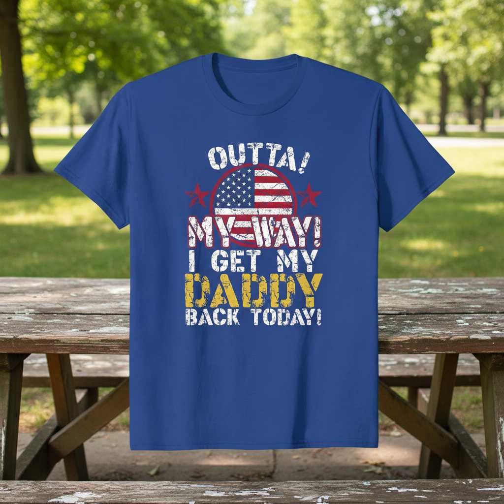 Outta My Way I Get My Daddy Back Today Distressed T-Shirt Cute Soldier Tee Gear