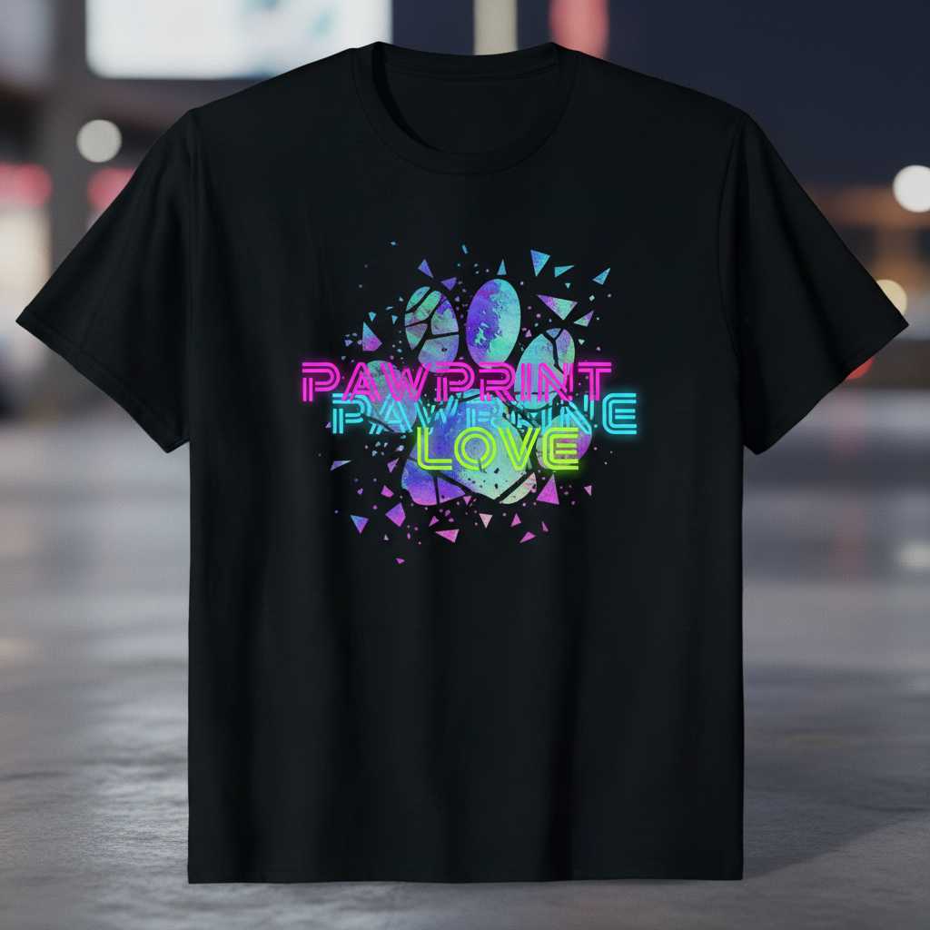 Pawprint Love Retro 90s T-Shirt, Cute Graphic Tee Pet Lover Gift Idea