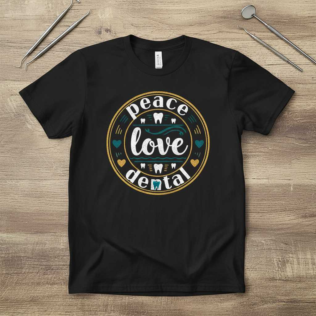 Peace Love Dental Retro T-Shirt, Cute Dental Squad Graphic Tee Merch Idea
