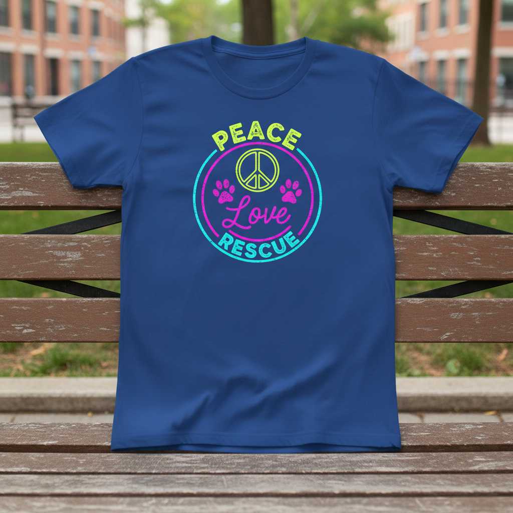 Peace Love Rescue Distressed Retro T-Shirt, Graphic Animal Lover Tee Idea