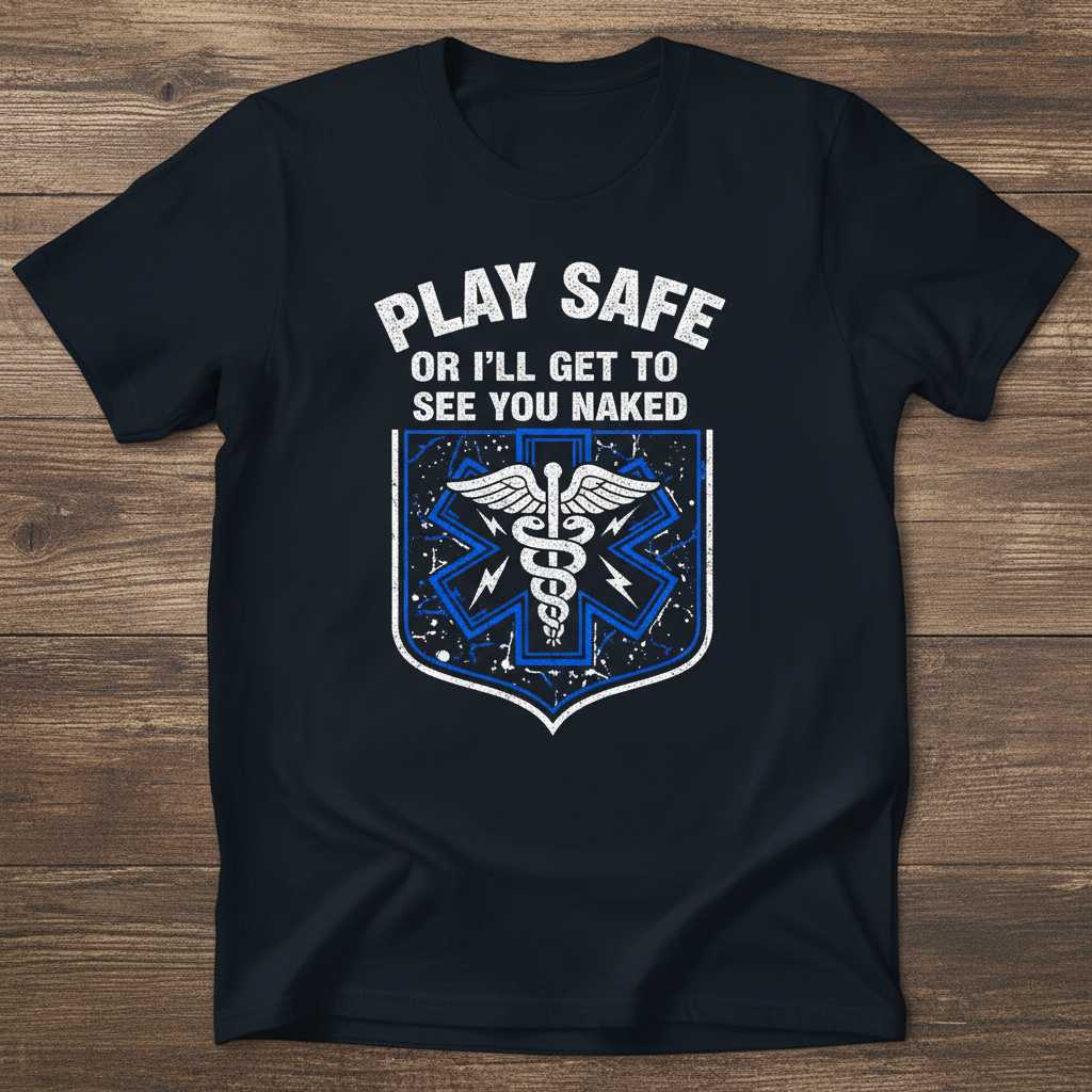 Play Safe Or Ill Get To See You Naked Distressed T-Shirt, Funny EMS Tee Gear