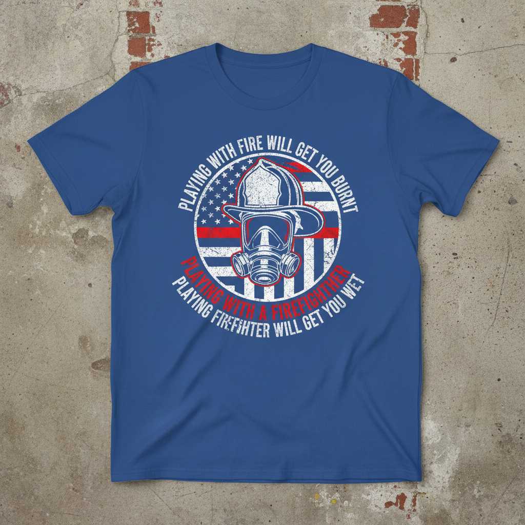 Playing With Fire Will Get You Burnt Playing With A Firefighter Will Get You Wet Distressed T-Shirt, Funny Novelty Tee Gear