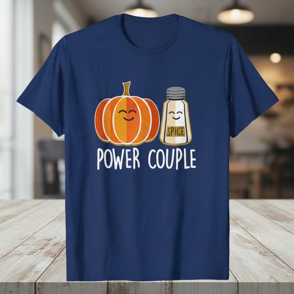 Power Couple Pumpkin Spice Distressed T-Shirt, Cute Fall Graphic Tee Gear