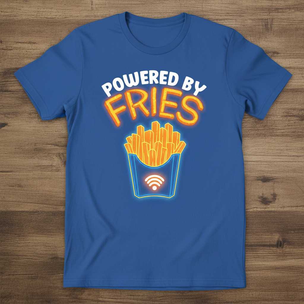 Powered By Fries Retro Novelty T-Shirt, Funny Fast Food Lover Tee Merch