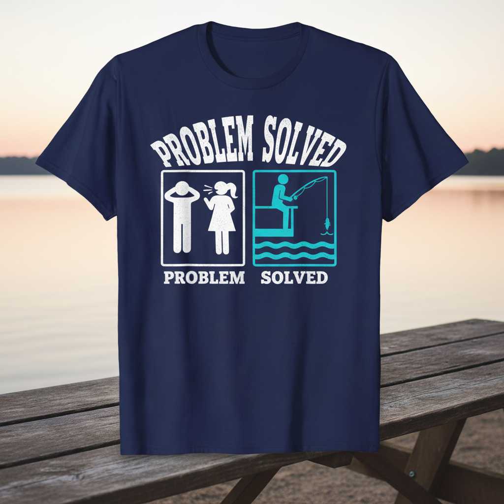Problem Solved Distressed Graphic T-Shirt, Funny Fishing Tee Novelty Gear