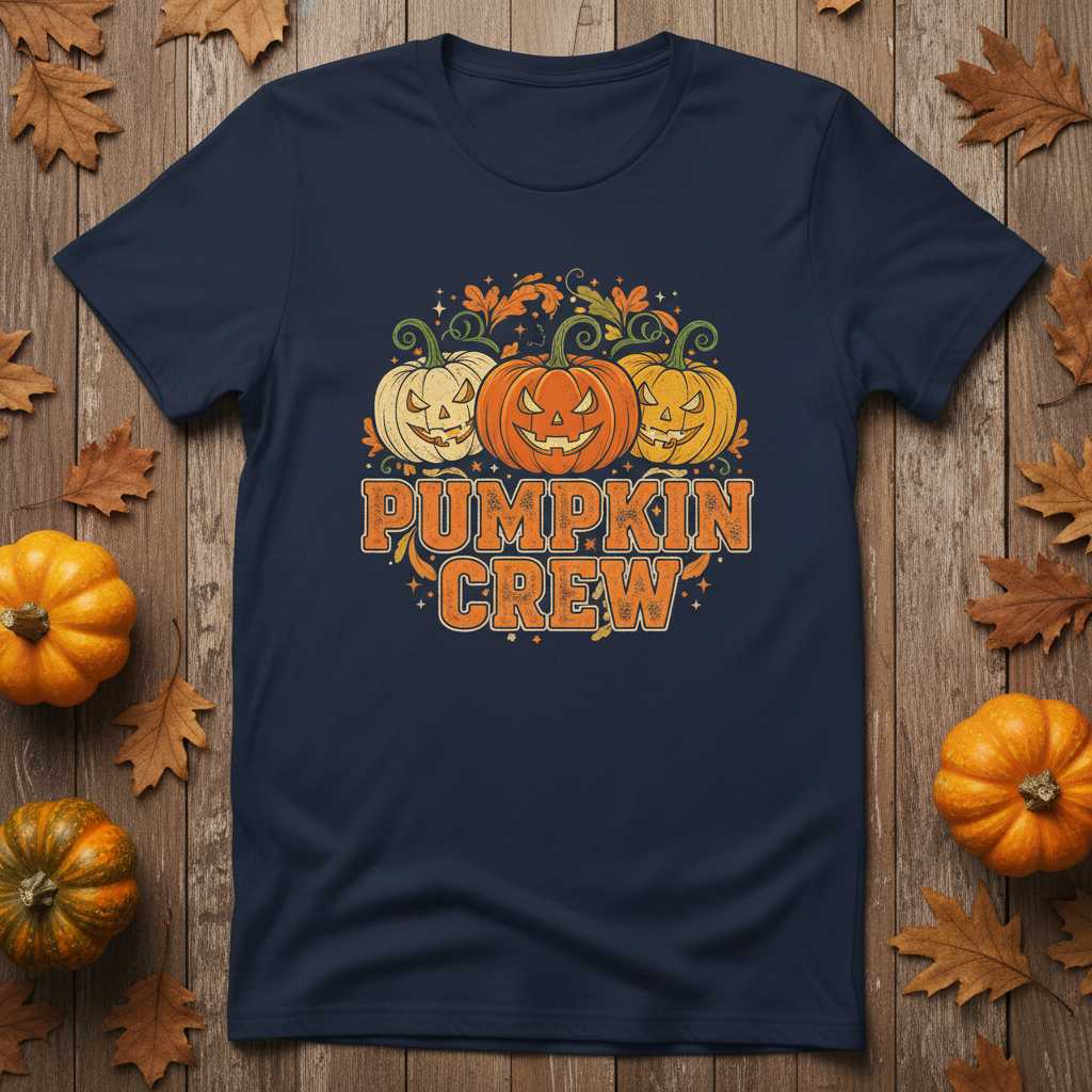 Pumpkin Crew Retro T-Shirt, Funny Fall Graphic Tee Halloween Outfit Idea