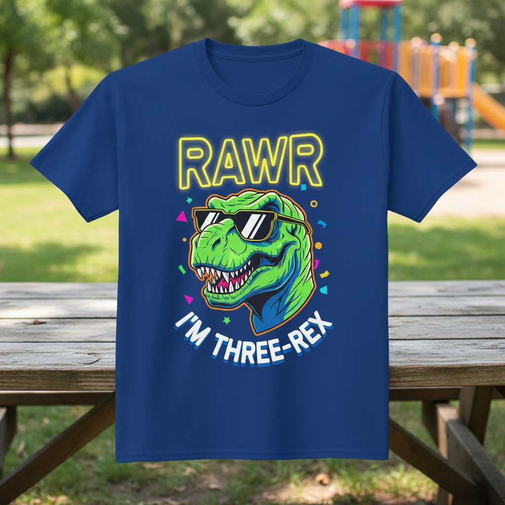 Rawr Im Three-Rex Graphic T-Shirt, Funny Dinosaur 3rd Birthday Tee Outfit