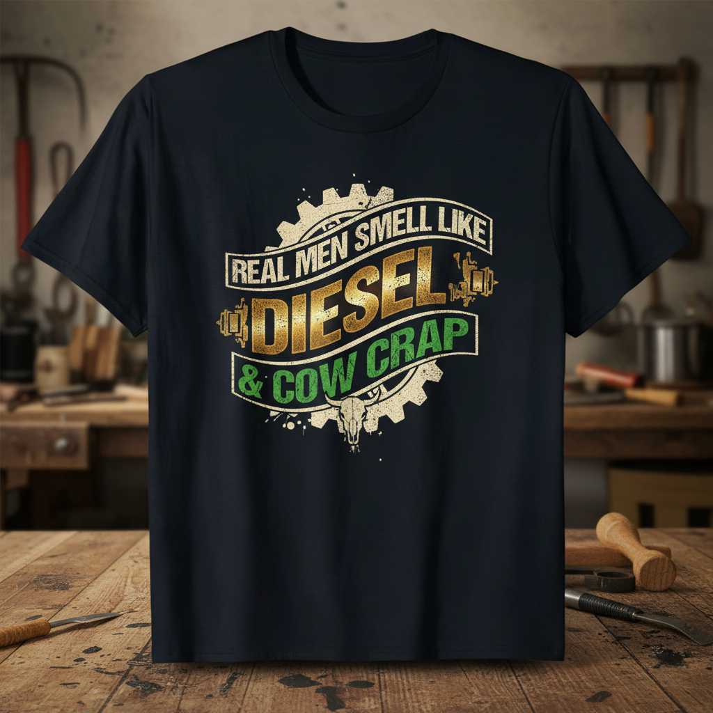 Real Men Smell Like Diesel & Cow Crap Distressed T-Shirt, Funny Farmer Tee