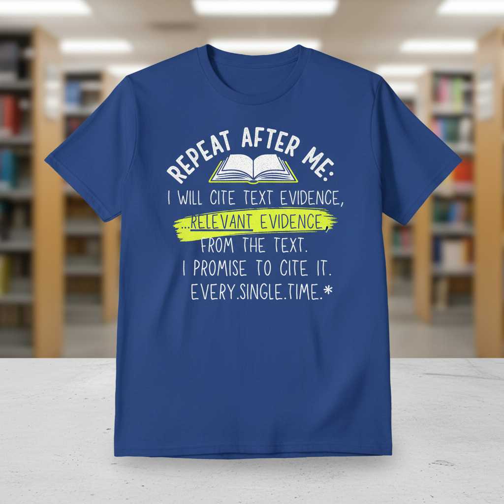 Repeat After Me- I Will Cite Text Evidence Relevant Evidence From The Text I Promise To Cite It Every Single Time T-Shirt Funny English Teacher Tee