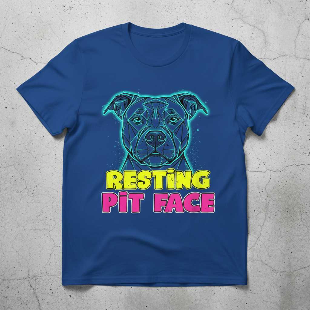 Resting Pit Face Geometric Pitbull Dog Graphic T-Shirt, Funny Novelty Tee Gear
