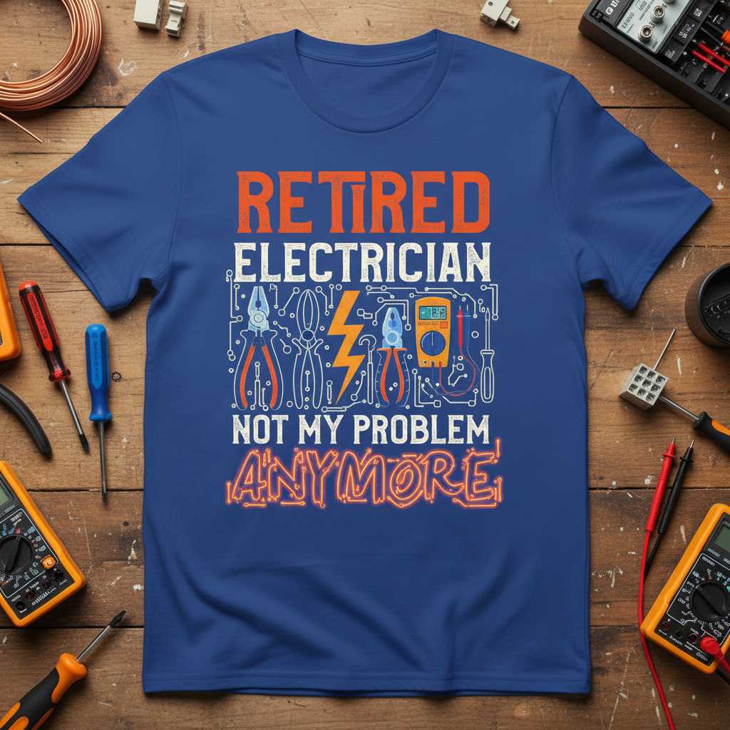 Retired Electrician Not My Problem Anymore Distressed T-Shirt Novelty Tee Idea