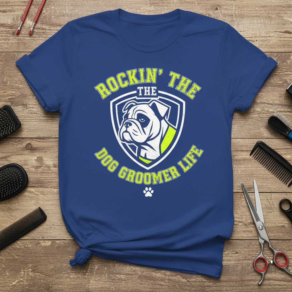 Rockin The Dog Groomer Life Distressed Graphic T-Shirt, Funny Novelty Tee Gear