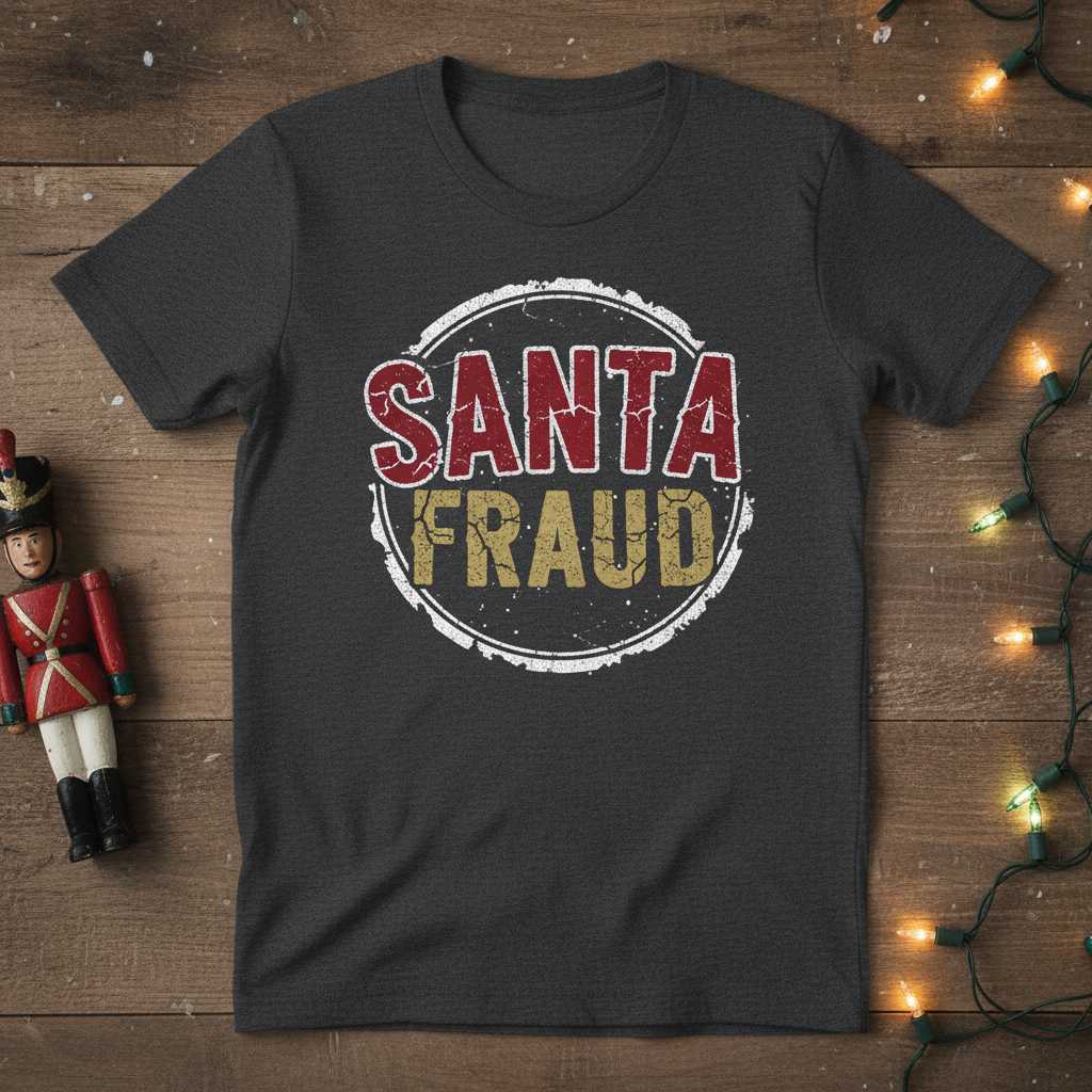 Santa Fraud Vintage Distressed T-Shirt, Funny Christmas Graphic Tee Idea