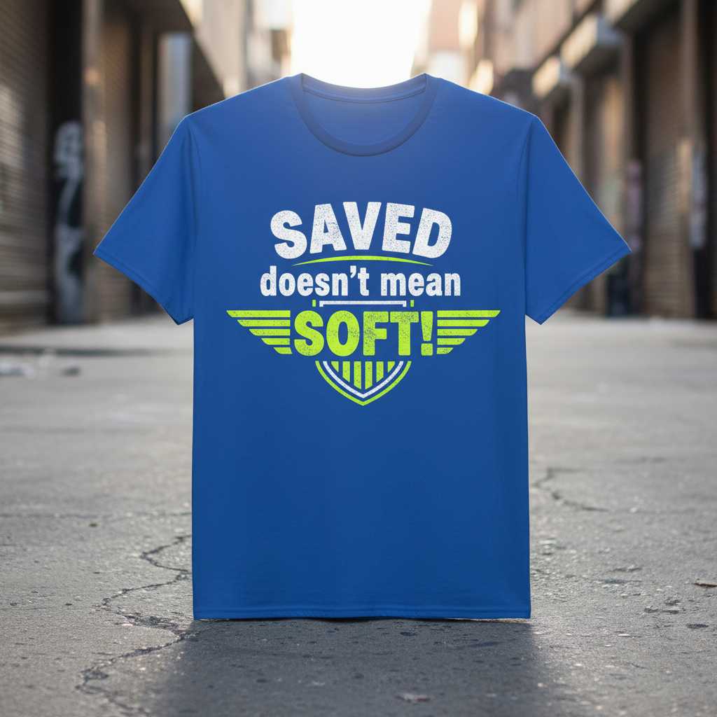 Saved Doesnt Mean Soft! Distressed Graphic T-Shirt, Novelty Unisex Tee Gear