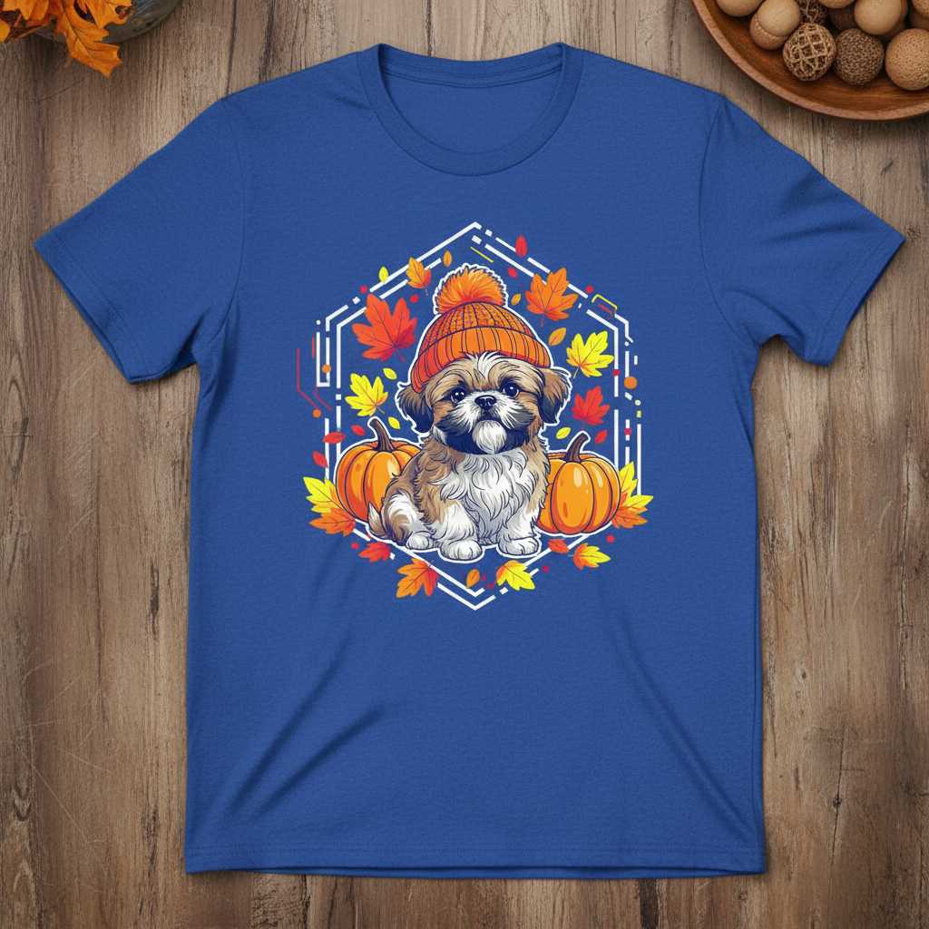 Shih Tzu Dog Pumpkin Fall Autumn Halloween Graphic T-Shirt Cute Unisex Tee