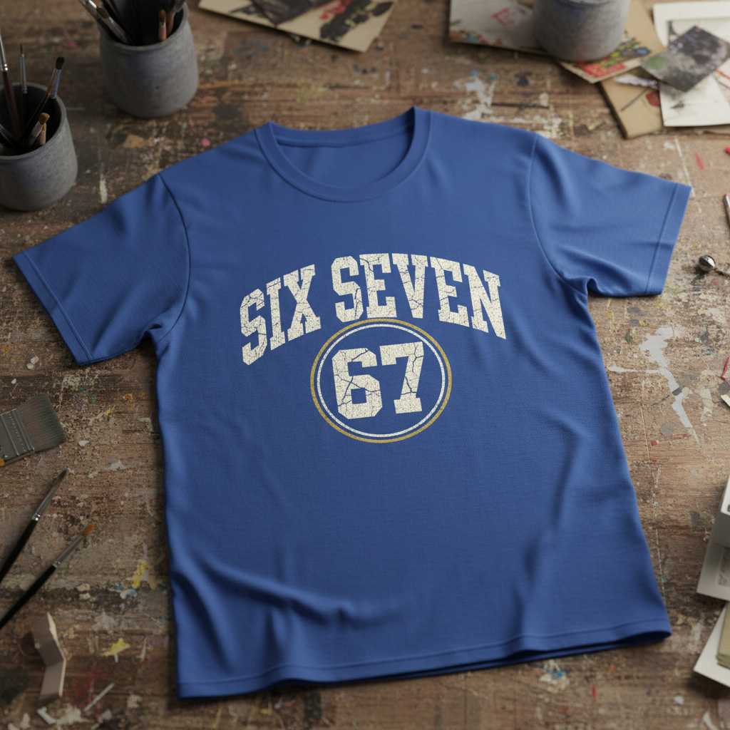 Six Seven 67 Vintage Distressed T-Shirt, Funny Novelty Graphic Tee Idea