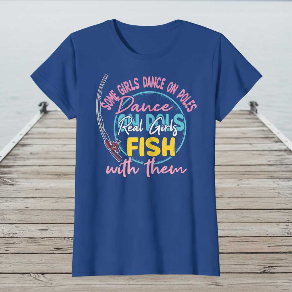 Some Girls Dance On Poles Real Girls Fish With Them Graphic T-Shirt Funny Tee Idea