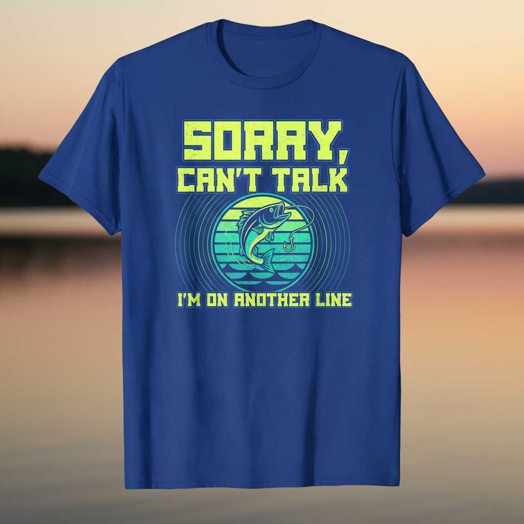 Sorry, Cant Talk Im On Another Line Retro T-Shirt, Funny Fishing Tee Idea