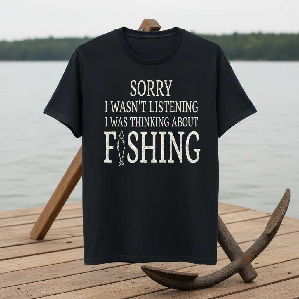 Sorry I Wasnt Listening I Was Thinking About Fishing Distressed T-Shirt Funny Tee Idea
