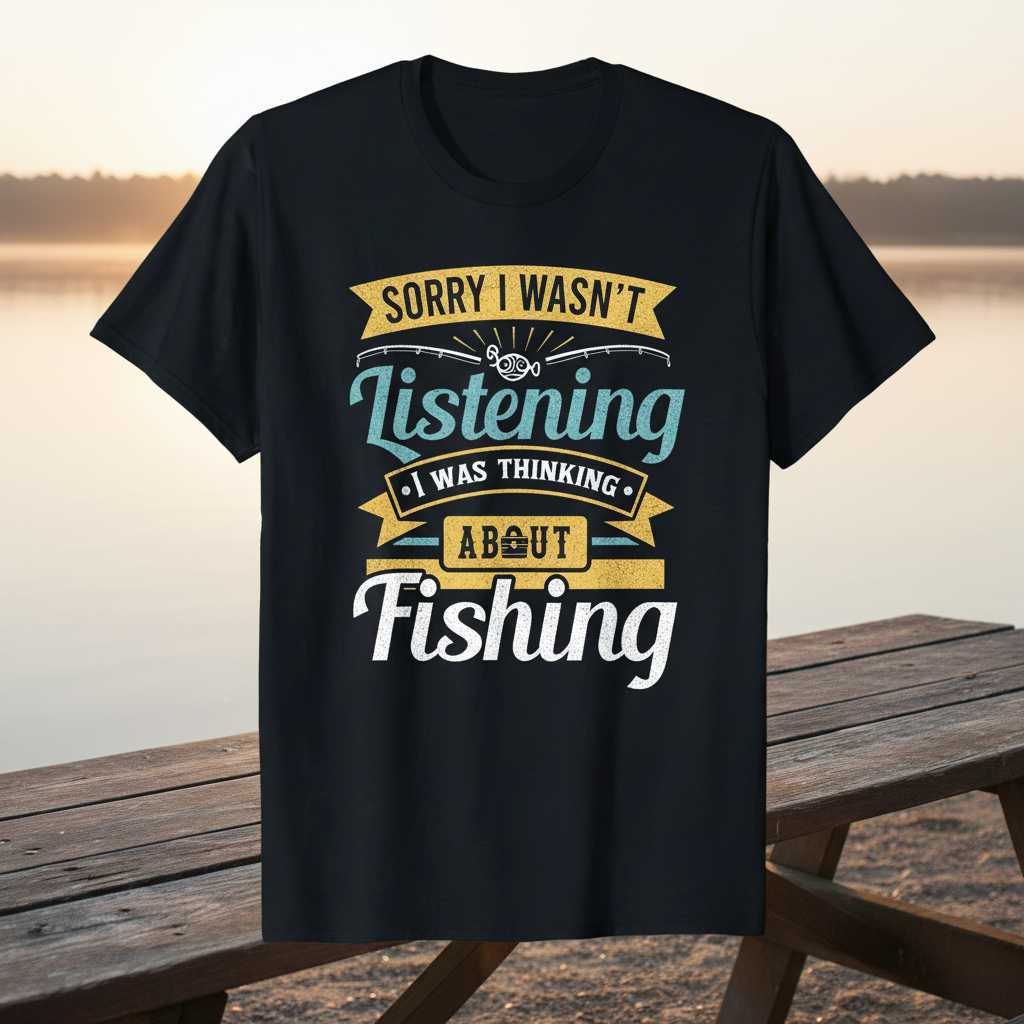 Sorry I Wasnt Listening I Was Thinking About Fishing Vintage T-Shirt Novelty Tee