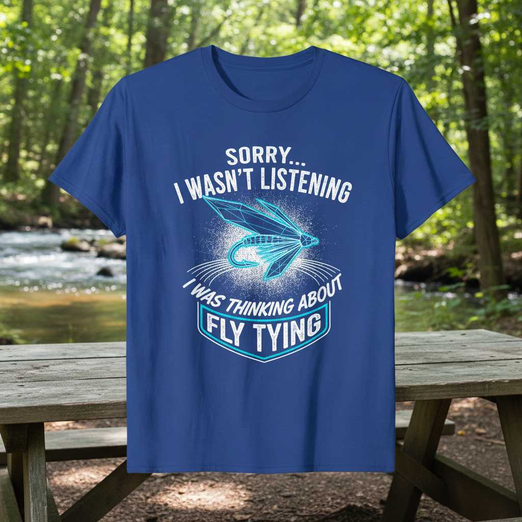 Sorry I Wasnt Listening I Was Thinking About Fly Tying Distressed T-Shirt Funny Tee Gear