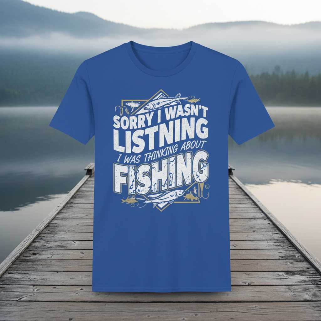Sorry I Wasnt Listning I Was Thinking About Fishing Distressed T-Shirt Funny Tee