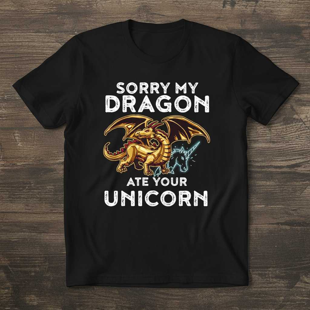 Sorry My Dragon Ate Your Unicorn Distressed T-Shirt, Funny Novelty Tee Gear
