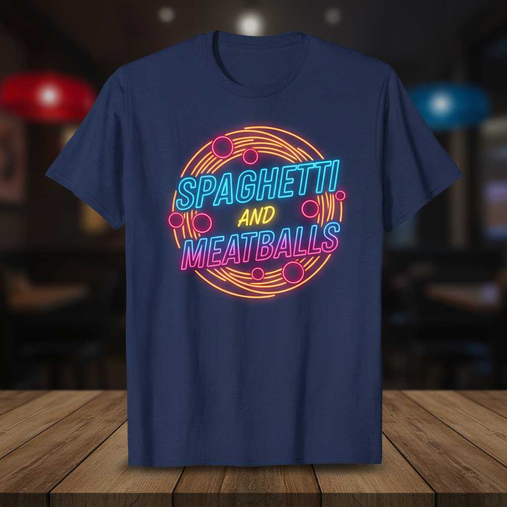 Spaghetti And Meatballs Retro Neon T-Shirt, Funny Costume Graphic Tee Idea