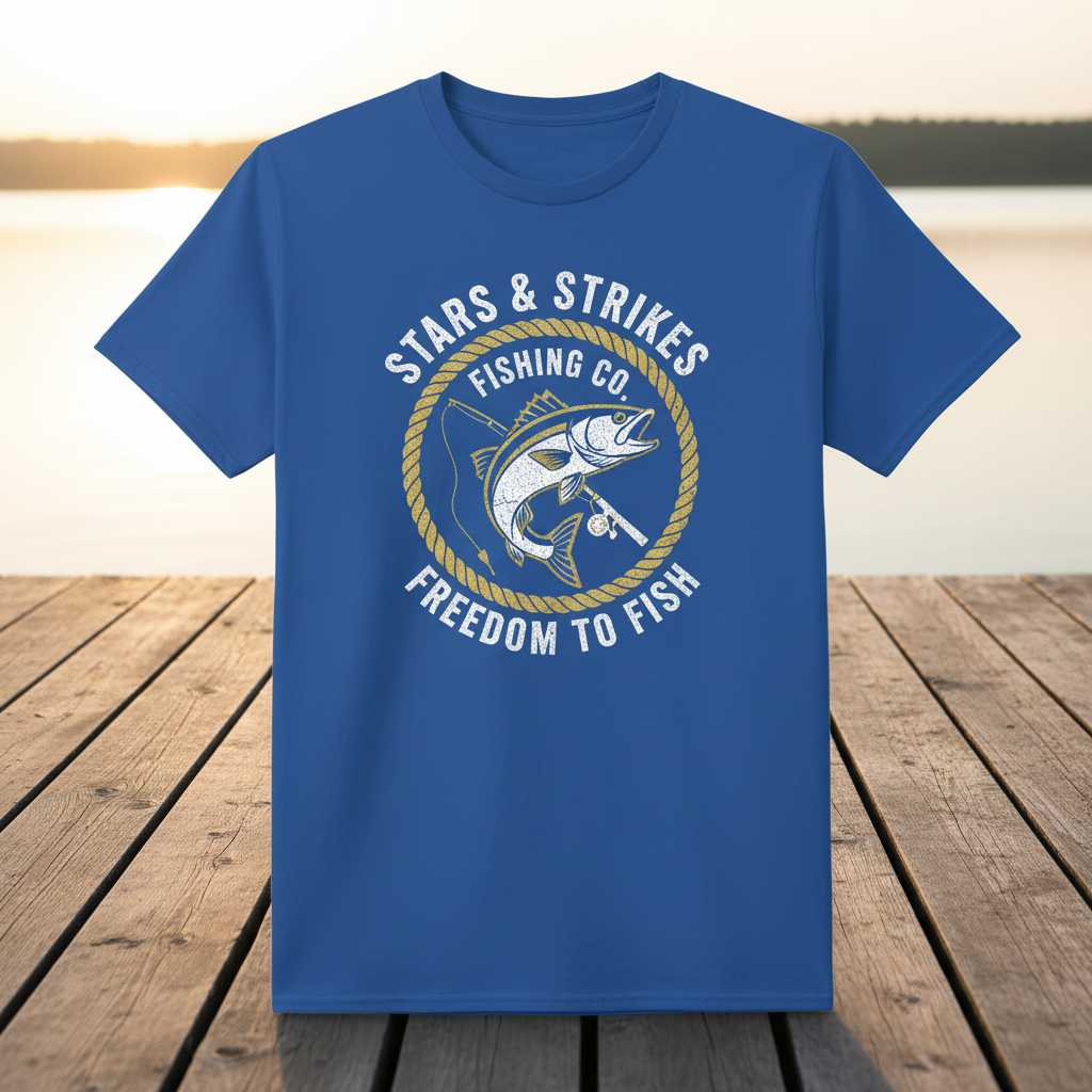 Stars & Strikes Fishing Co. Freedom To Fish Vintage Distressed T-Shirt Graphic Tee