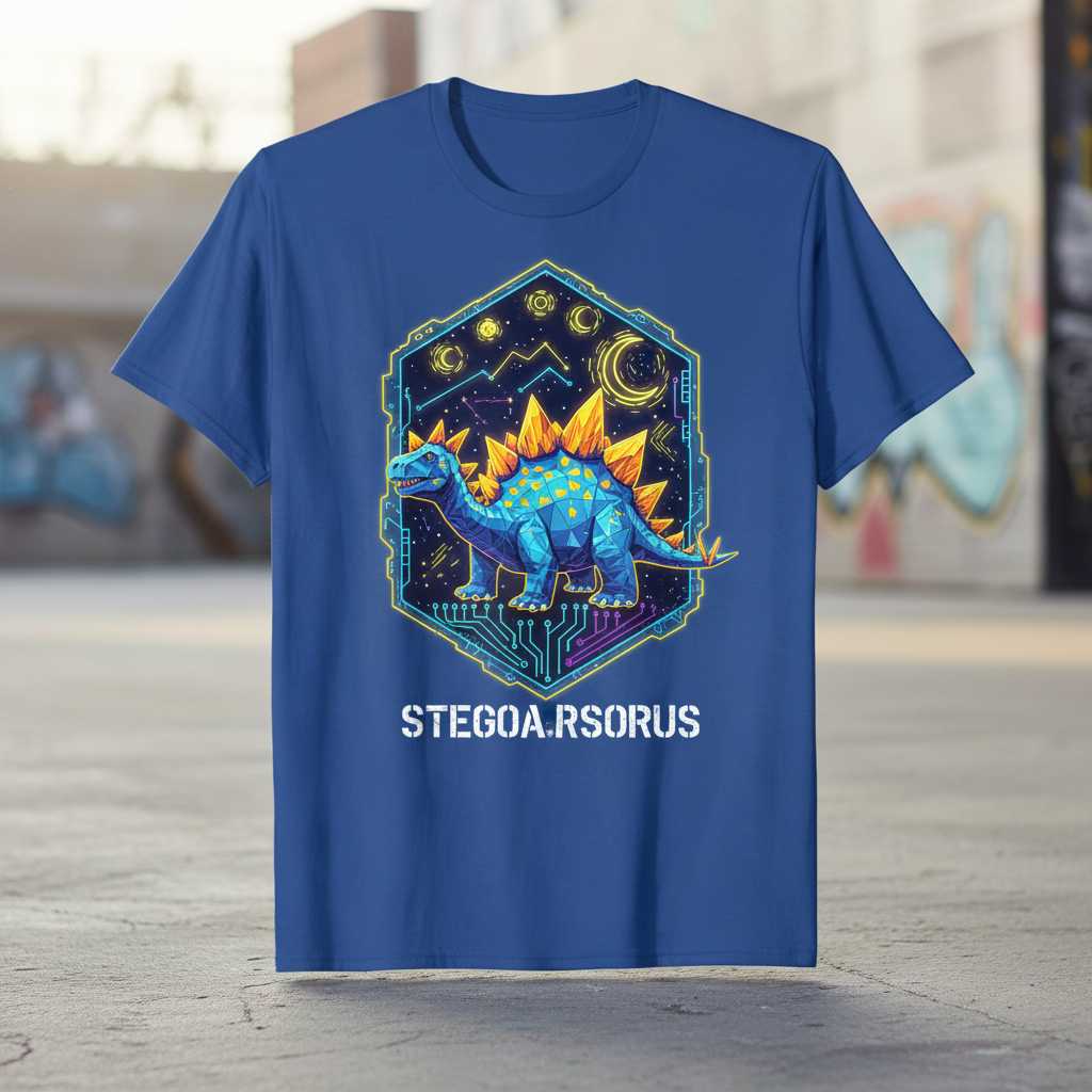 Stegoa.rsorus Geometric Space Dinosaur Graphic T-Shirt, Novelty Tee Gear