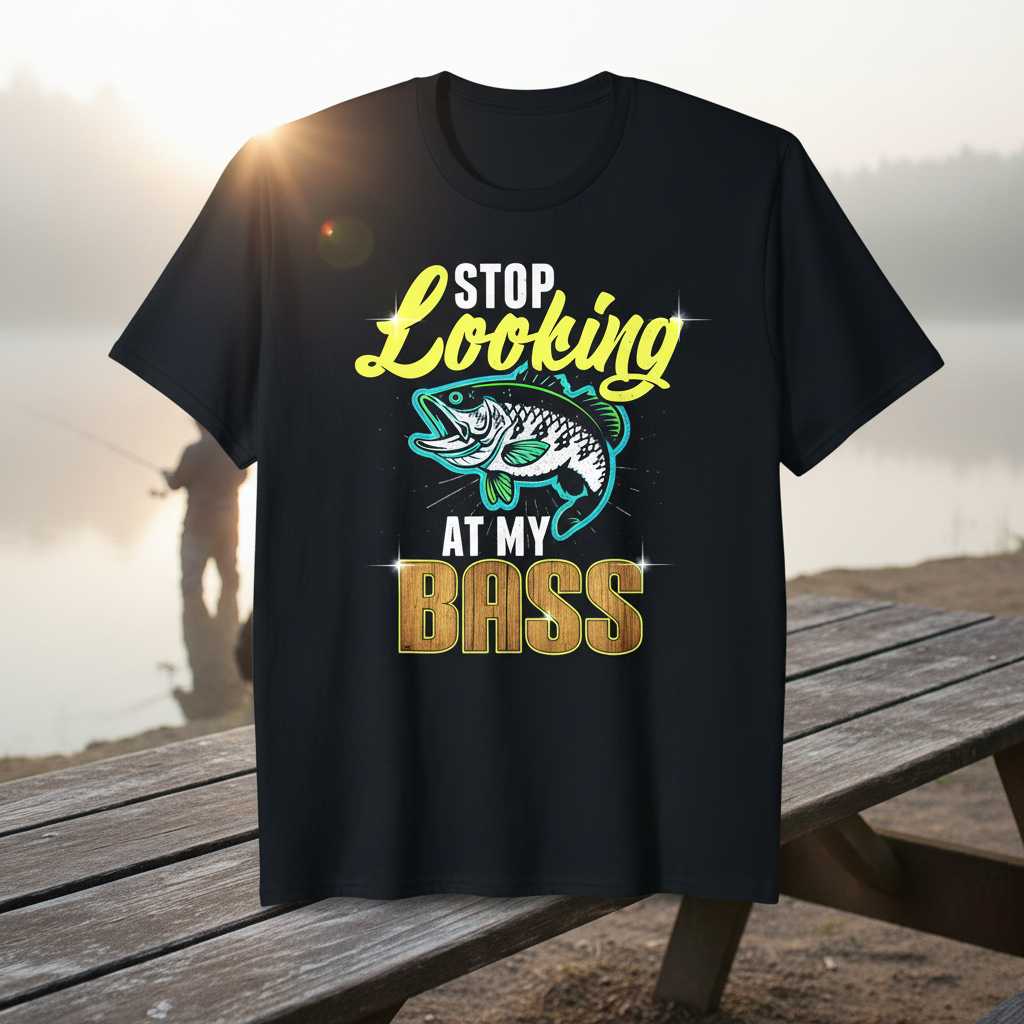 Stop Looking At My Bass Fishing T-Shirt, Funny Novelty Graphic Tee Gear