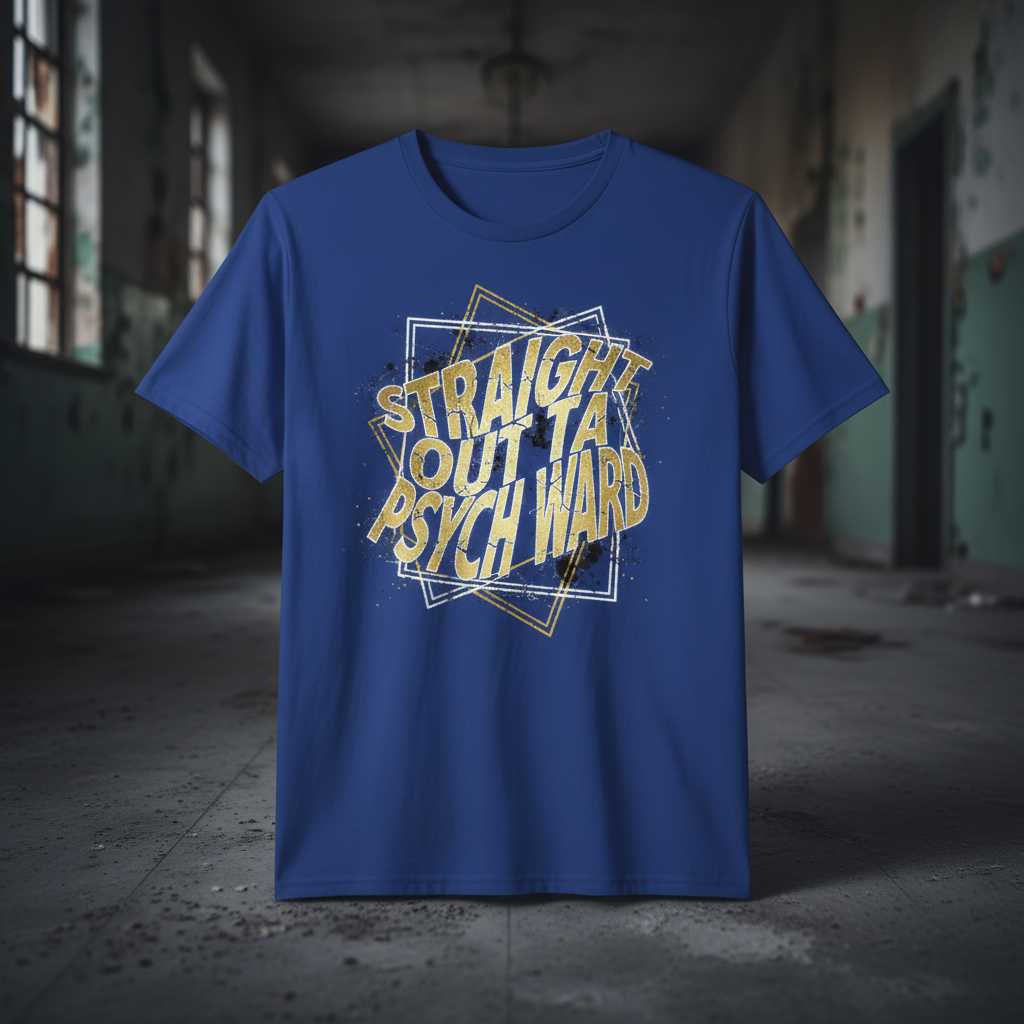 Straight Outta Psych Ward Distressed T-Shirt Funny Novelty Graphic Tee Gear