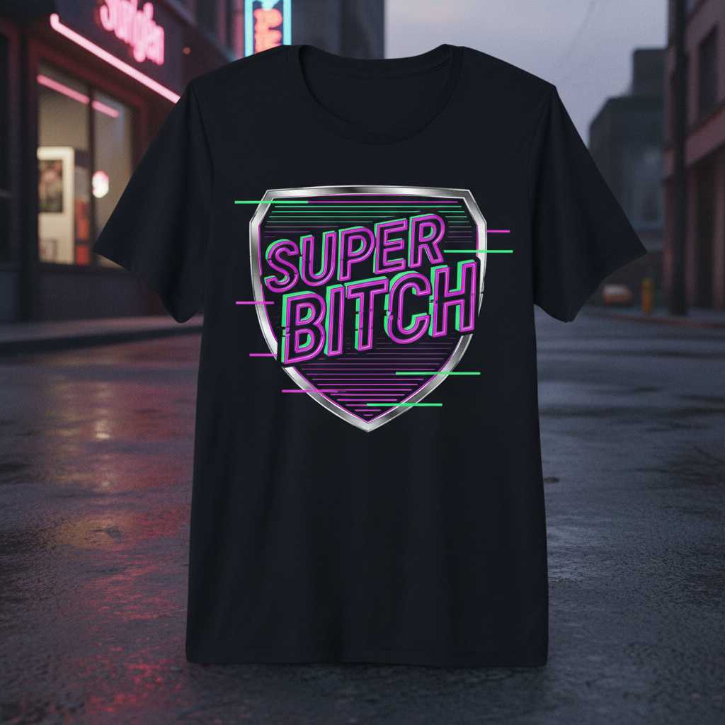 Super Bitch Retro Glitch T-Shirt, Funny Novelty Graphic Tee Unisex Merch Idea