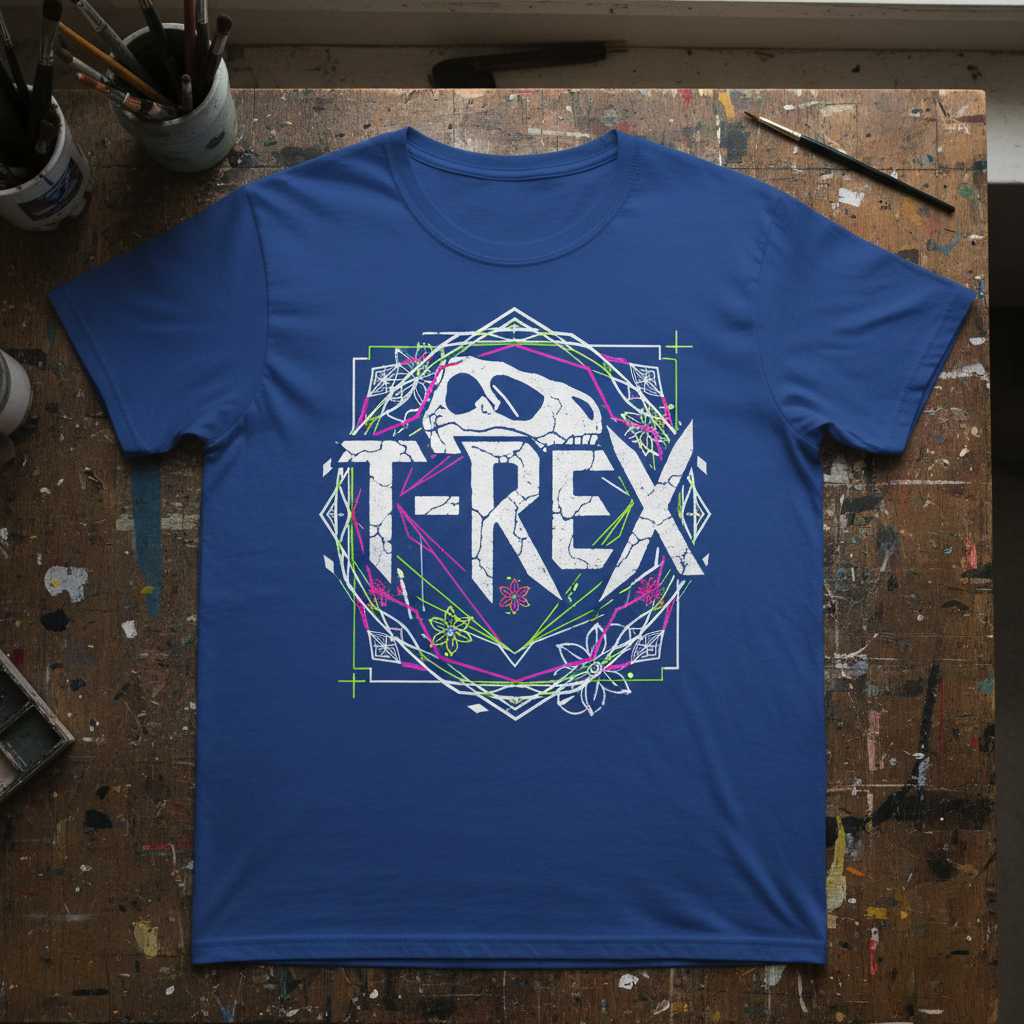 T-Rex Floral Skull Distressed Graphic T-Shirt, Retro Dinosaur Tee Gear