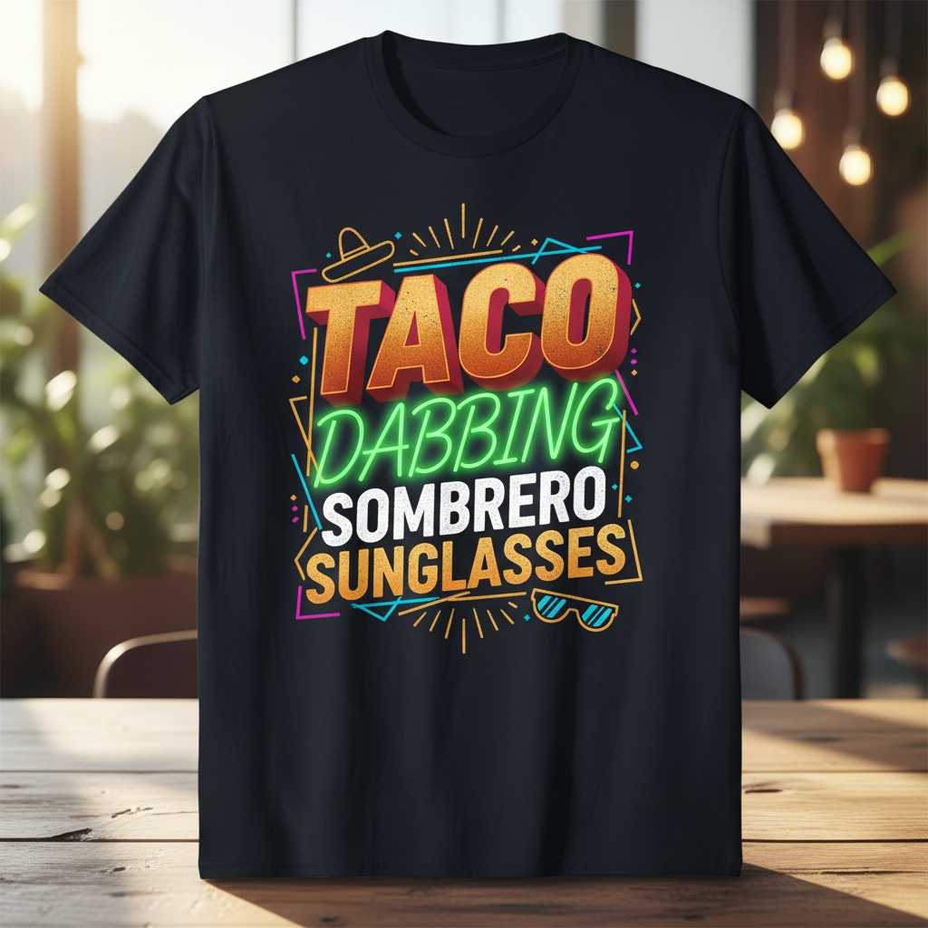 Taco Dabbing Sombrero Sunglasses Retro 90s T-Shirt, Funny Cinco De Mayo Tee