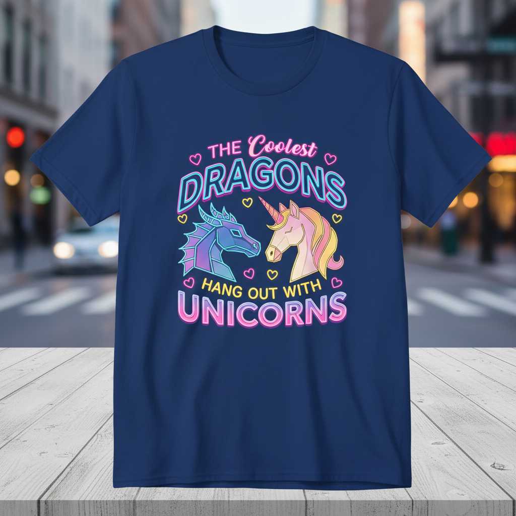 The Coolest Dragons Hang Out With Unicorns T-Shirt, Cute Graphic Tee Present
