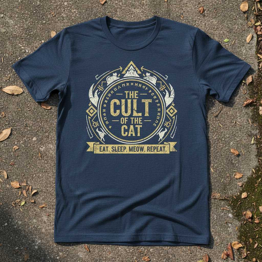 The Cult Of The Cat Eat Sleep Meow Repeat Vintage T-Shirt Funny Cat Lover Tee Gear