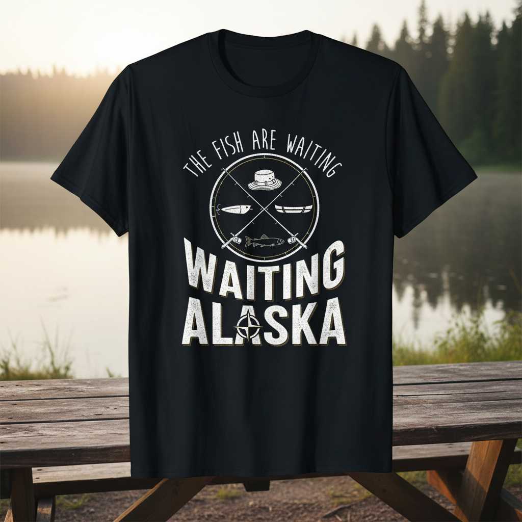 The Fish Are Waiting Fishing Alaska Vintage Distressed T-Shirt Graphic Tee Souvenir