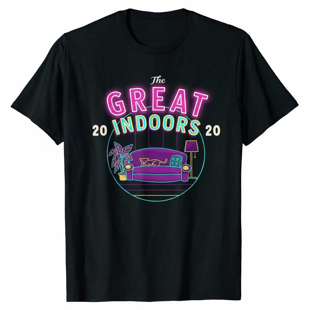 The Great Indoors 2020 Neon Retro T-Shirt, Funny Novelty Graphic Tee Gear