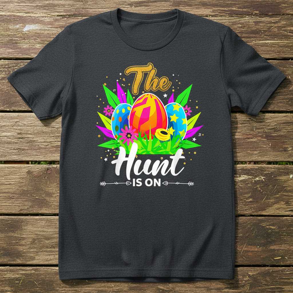 The Hunt Is On Graphic T-Shirt, Cute Easter Sunday Egg Hunt Tee Present