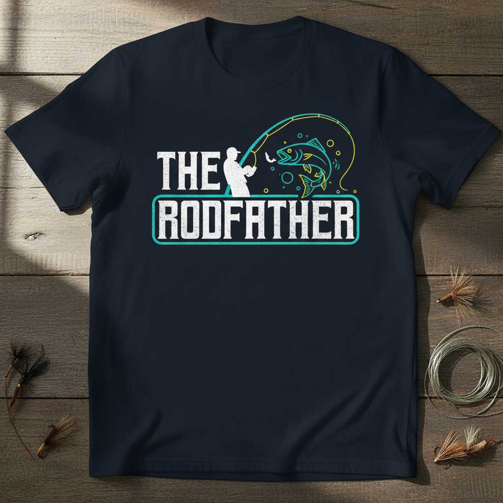 The Rodfather Distressed Fishing Graphic T-Shirt, Funny Novelty Tee Idea